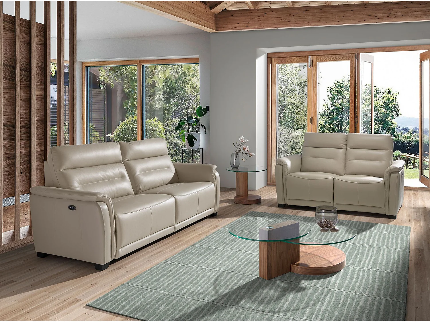 Mesa centro redonda cristal templado y nogal 2019 ANGEL CERDA