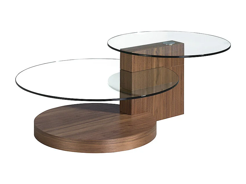 Mesa centro redonda cristal templado y nogal 2019 ANGEL CERDA