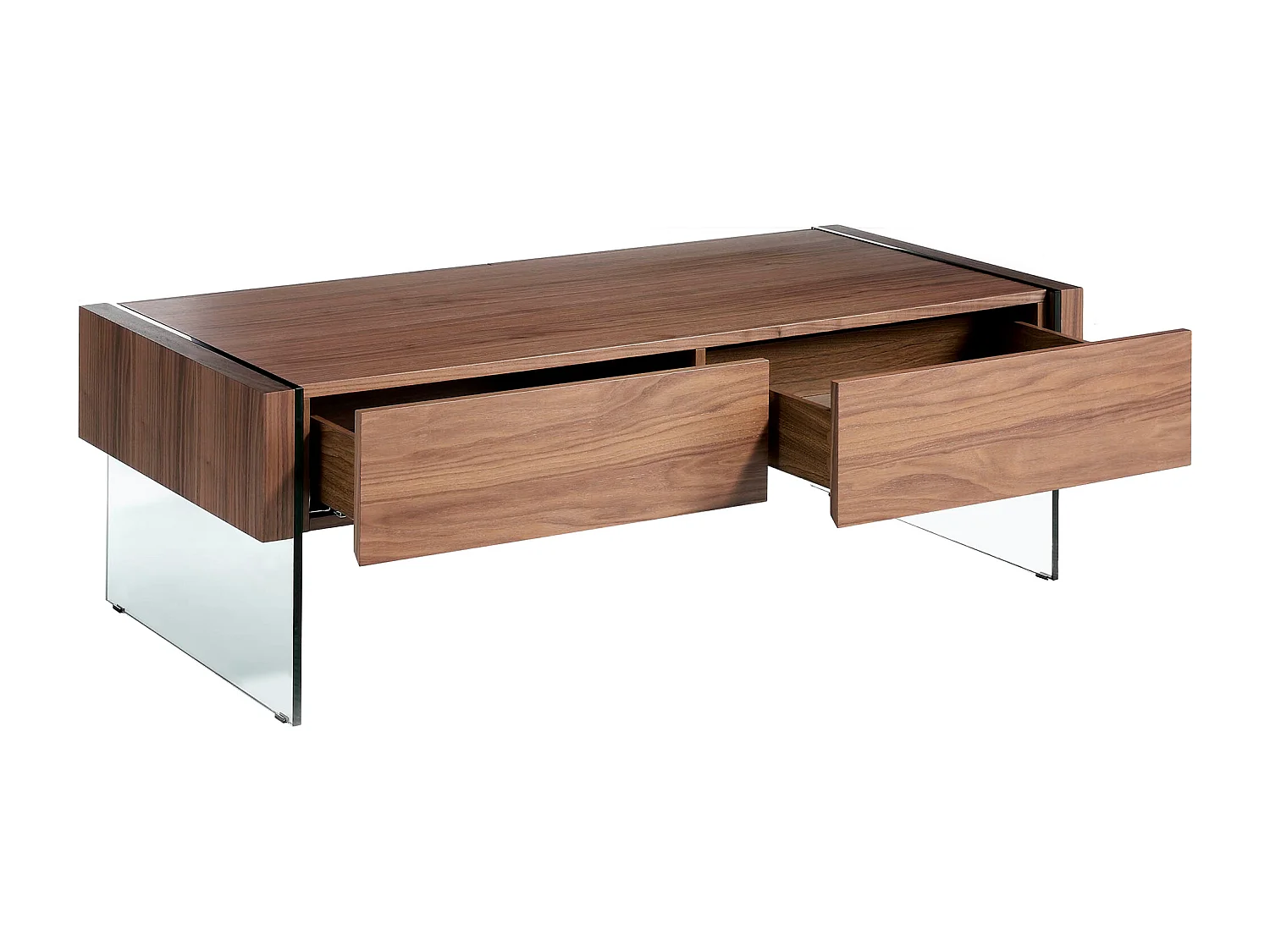 Prostokątny stolik kawowy z orzecha włoskiego i szkła hartowanego 2050 ANGEL CERDA