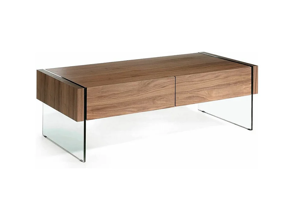 Table basse en bois de noyer et verre 2050 ANGEL CERDA