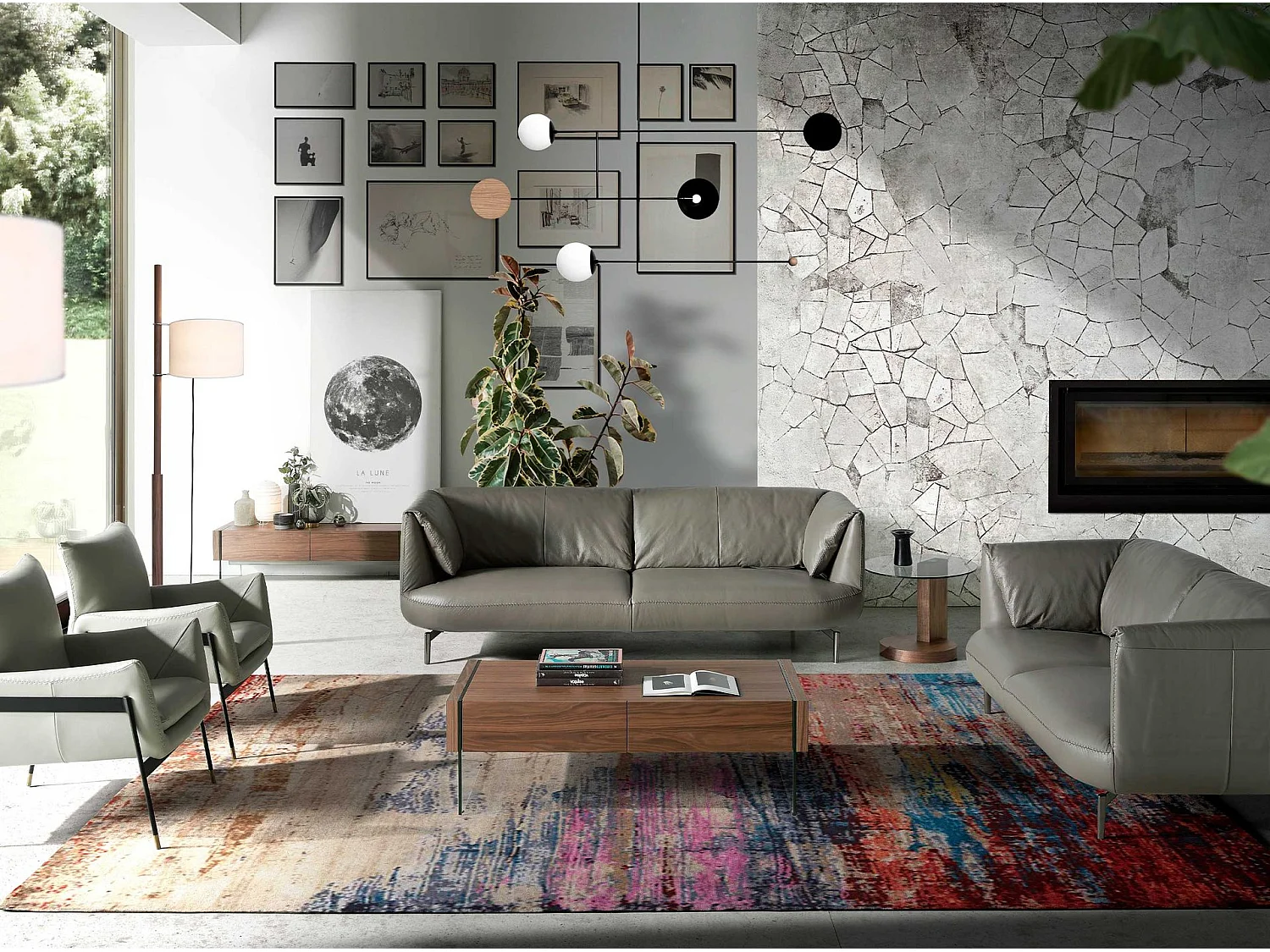 Rechthoekige salontafel walnoot en gehard glas 2050 ANGEL CERDA