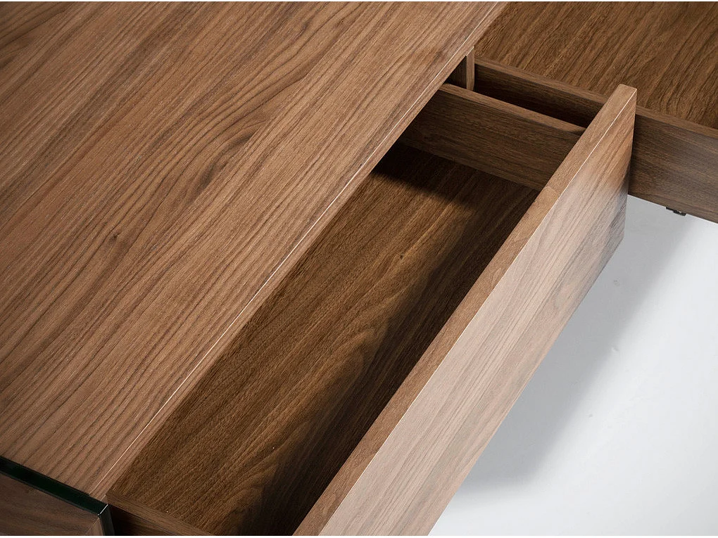 Rechthoekige salontafel walnoot en gehard glas 2050 ANGEL CERDA