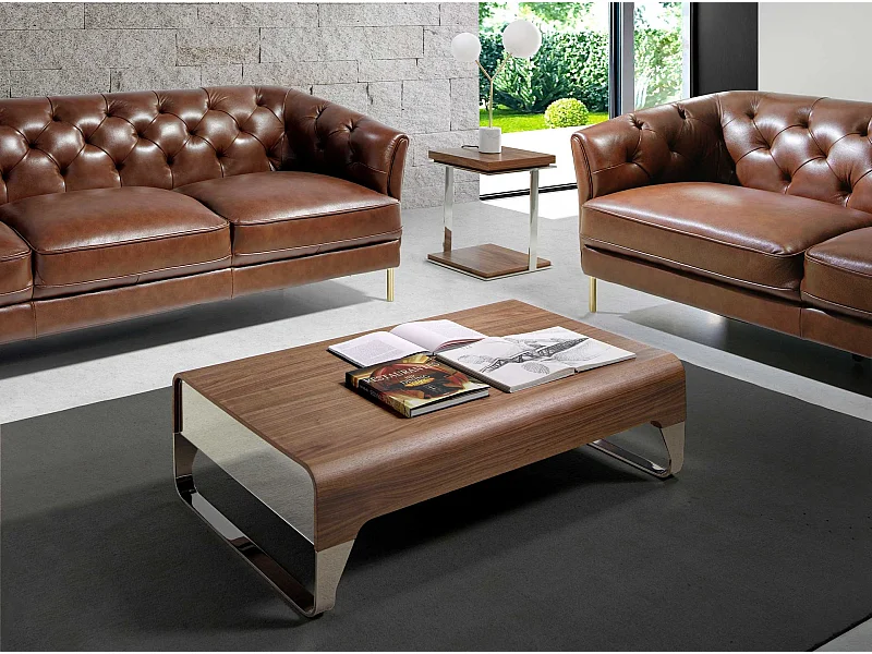 Table basse rectangulaire en noyer et acier chromé 2001 ANGEL CERDA