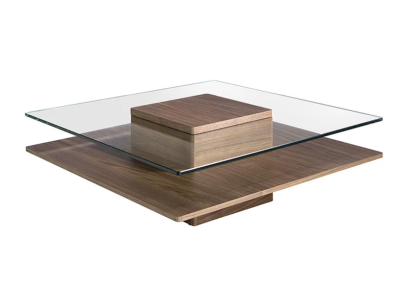 Tavolino quadrato in vetro temperato e legno di noce 2017 ANGEL CERDA
