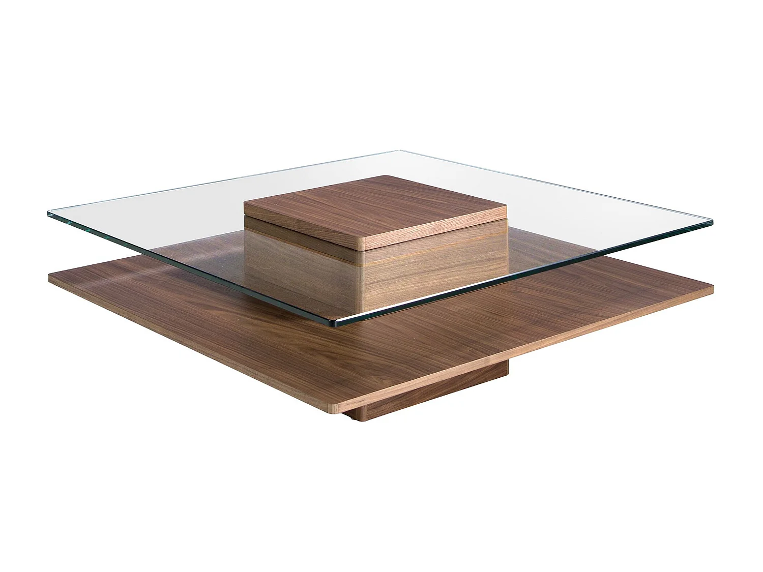 Table basse carrée en verre trempé et noyer 2017 ANGEL CERDA