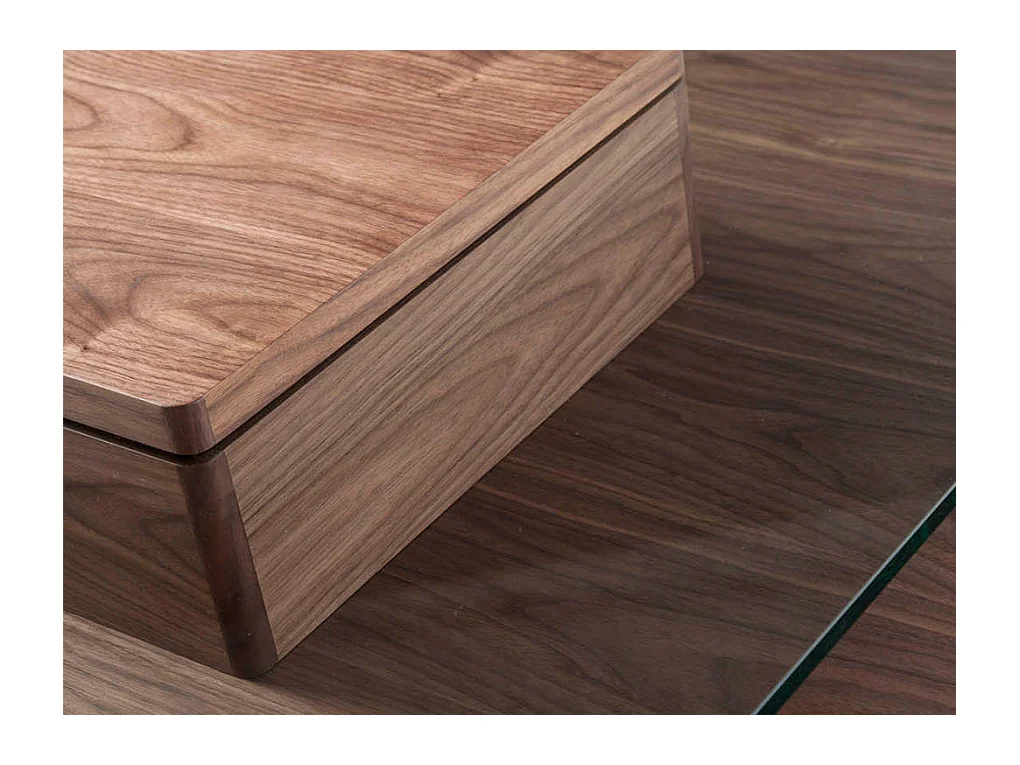 Table basse carrée en verre et noyer 2017 ANGEL CERDA