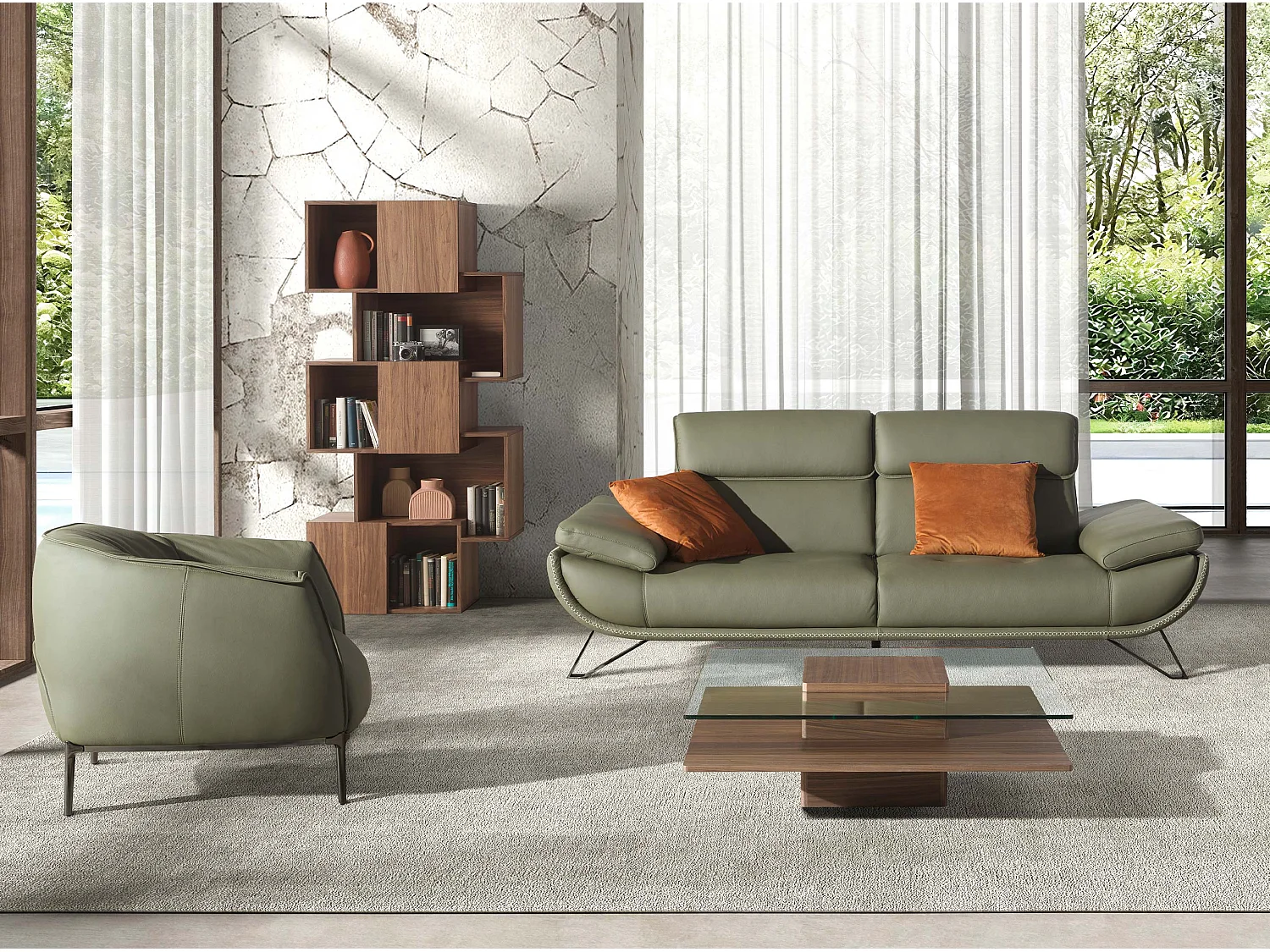 Table basse carrée en verre trempé et noyer 2017 ANGEL CERDA