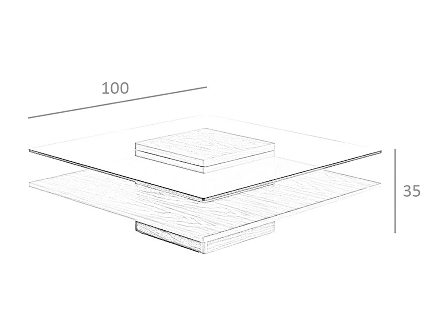 Table basse carrée en verre trempé et noyer 2017 ANGEL CERDA