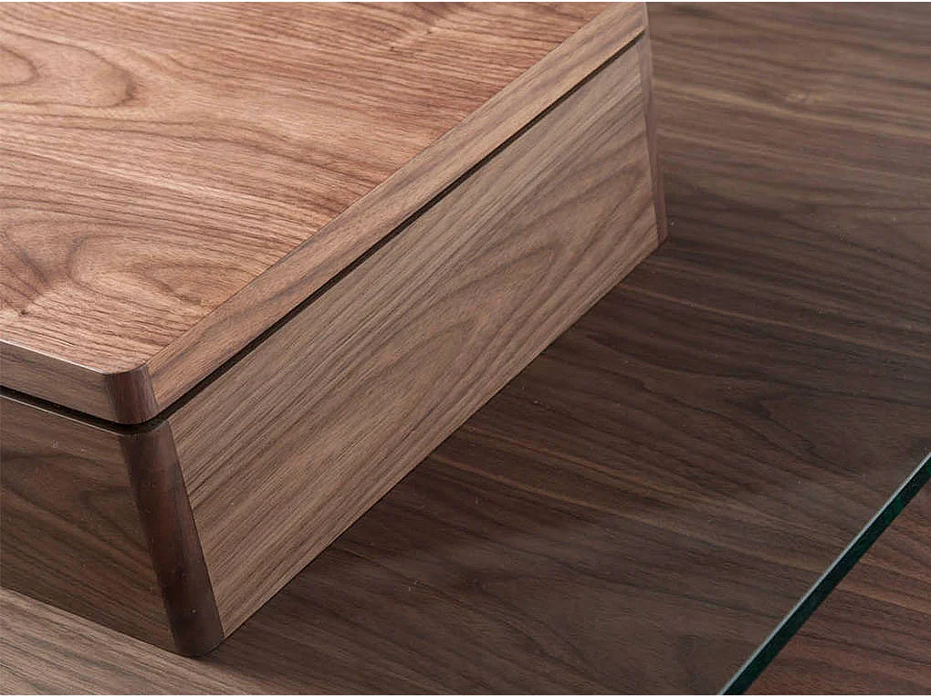 Table basse carrée en verre trempé et noyer 2017 ANGEL CERDA