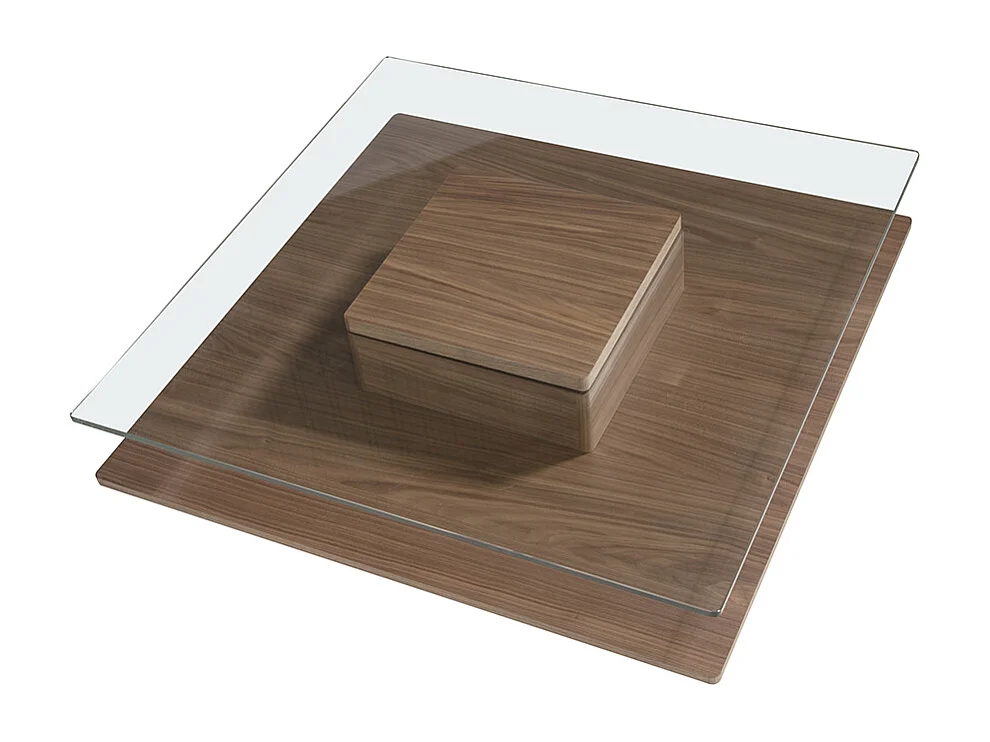 Square tempered glass and walnut coffee table 2017 ANGEL CERDA