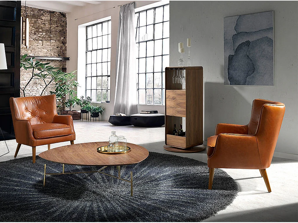 Rodak design salontafel in walnoothout en goudmetaal