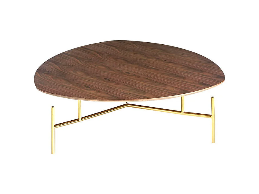 Table basse en bois de noyer et acier doré