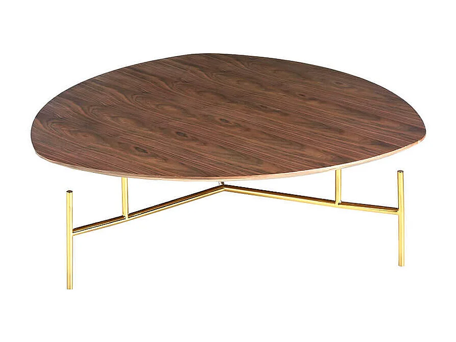 Table basse en bois de noyer et acier doré