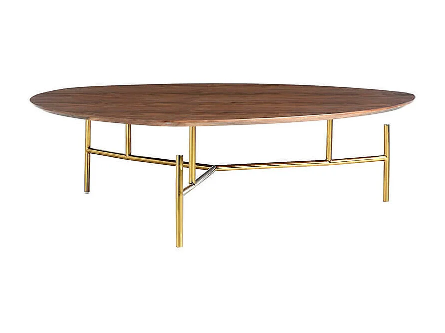 Table basse en bois de noyer et acier doré