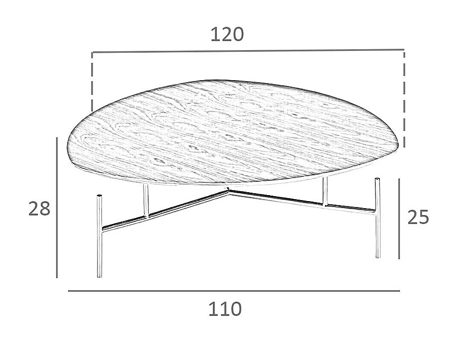 Table basse en bois de noyer et acier doré