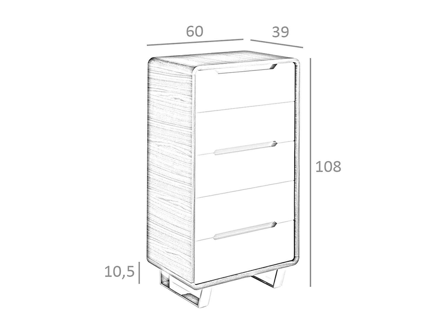 Chiffonnier bois blanc, noyer et acier chromé 7111 ANGEL CERDA