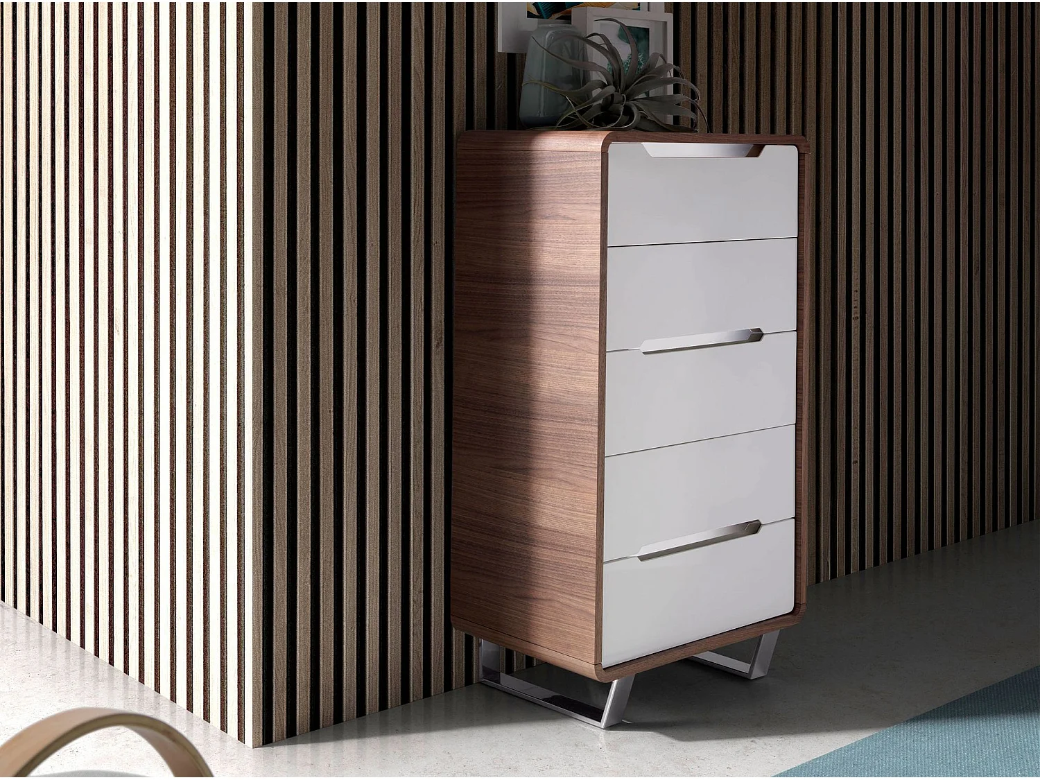 Chiffonier wit hout, walnoot en verchroomd staal 7111 ANGEL CERDA