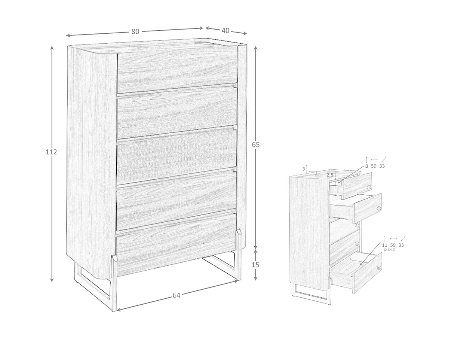 Chiffonier wit hout, walnoot en verchroomd staal 7111 ANGEL CERDA