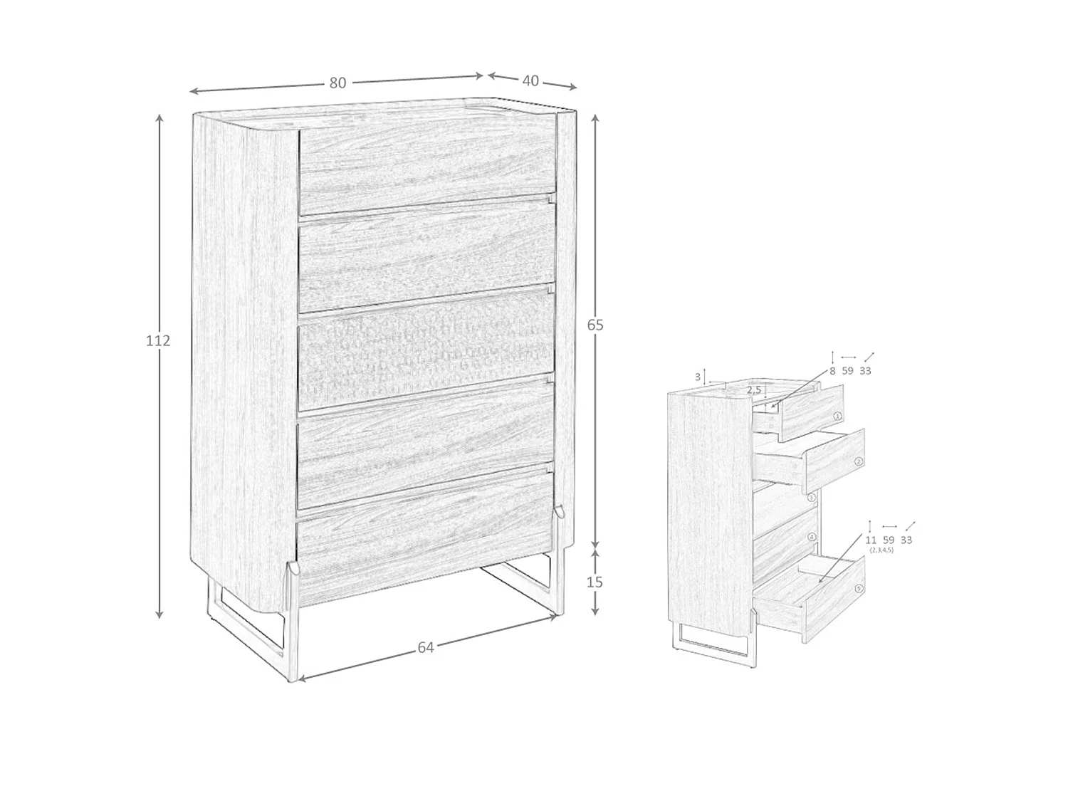 Kommode weißes Holz, Nussbaum und verchromter Stahl 7111 ANGEL CERDA