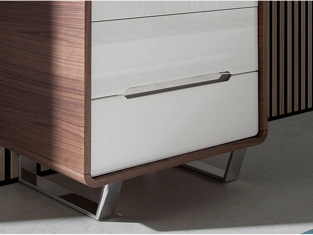 Kommode weißes Holz, Nussbaum und verchromter Stahl 7111 ANGEL CERDA