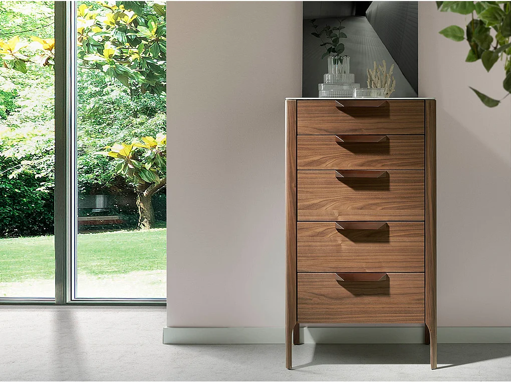 Notenhouten chiffonier met glazen blad in marmerlook 7039 ANGEL CERDA