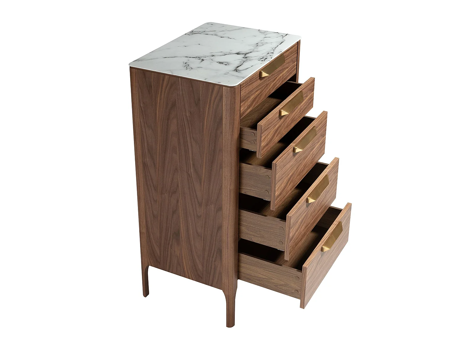 Notenhouten chiffonier met glazen blad in marmerlook 7039 ANGEL CERDA