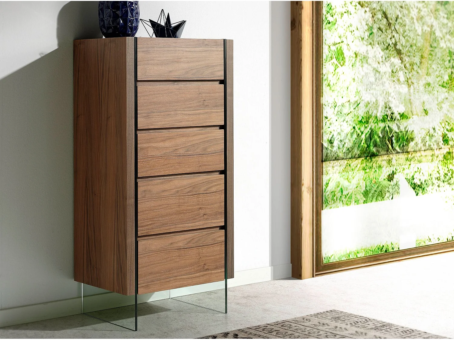 Chiffonier aus Nussbaumholz mit Glasplatte aus Marmorimitat 7039 ANGEL CERDA