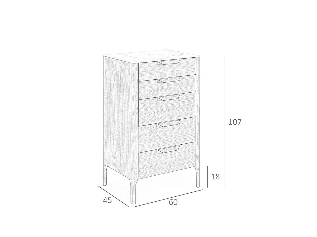 Chiffonier aus Nussbaumholz mit Glasplatte aus Marmorimitat 7039 ANGEL CERDA