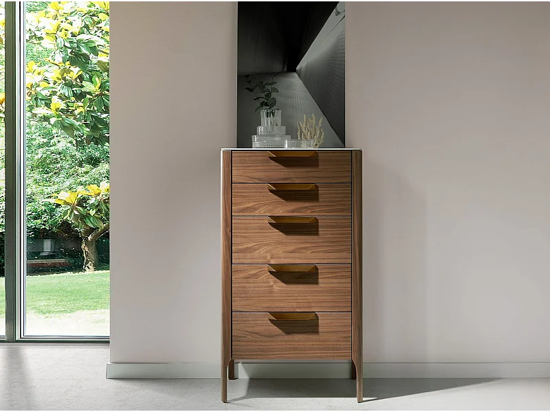 Chiffonier aus Nussbaumholz mit Glasplatte aus Marmorimitat 7039 ANGEL CERDA