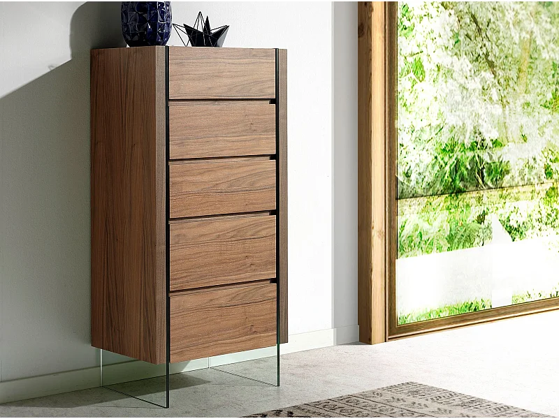 Chiffonier Nussbaum und gehärtetes Glas 7041 ANGEL CERDA