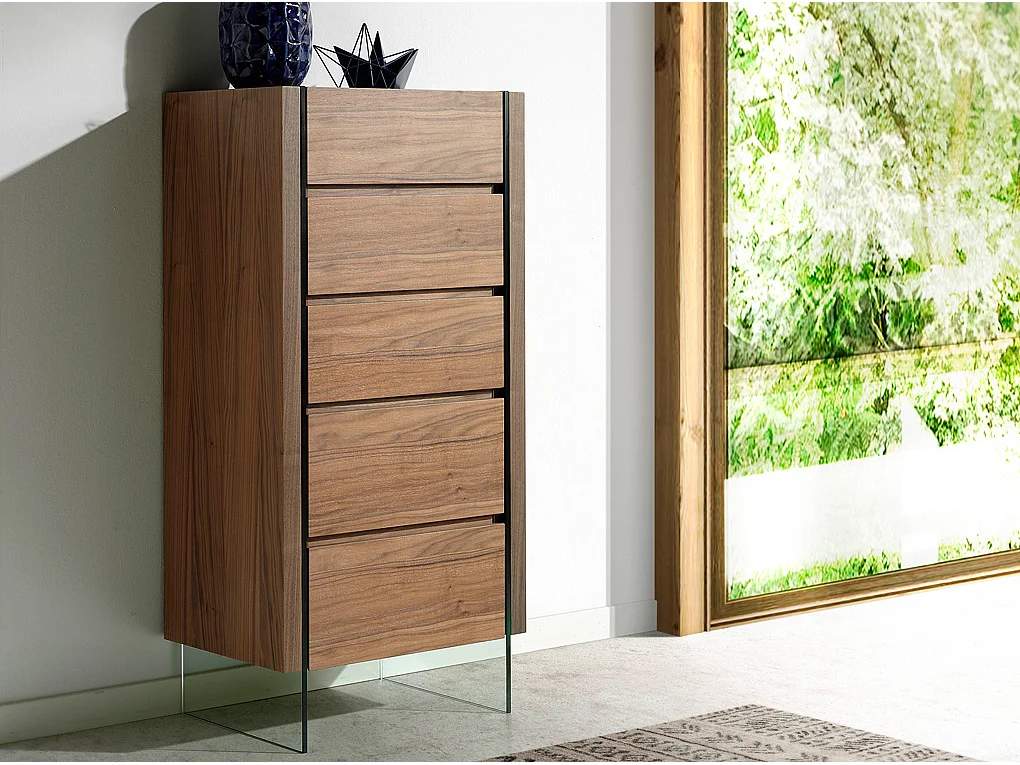 Szafka nocna z drewna orzechowego i szkła hartowanego