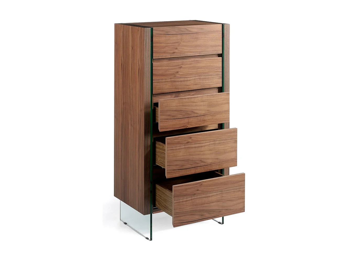 Szafka nocna z drewna orzechowego i szkła hartowanego