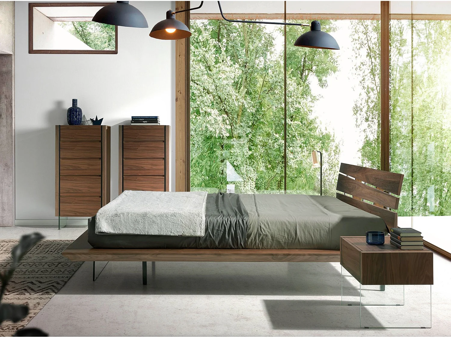 Szafka nocna z drewna orzechowego i szkła hartowanego 7041 ANGEL CERDA