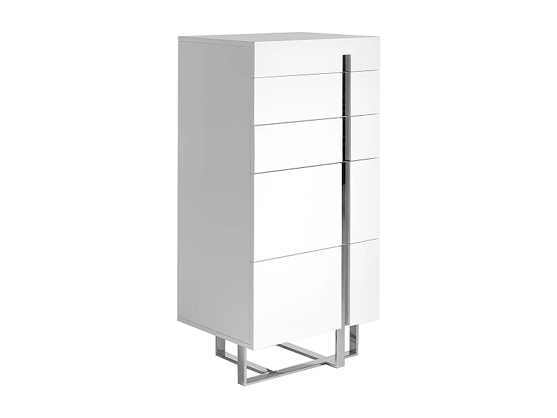 Chiffonier em MDF lacado branco brilhante com cinco gavetas  7018