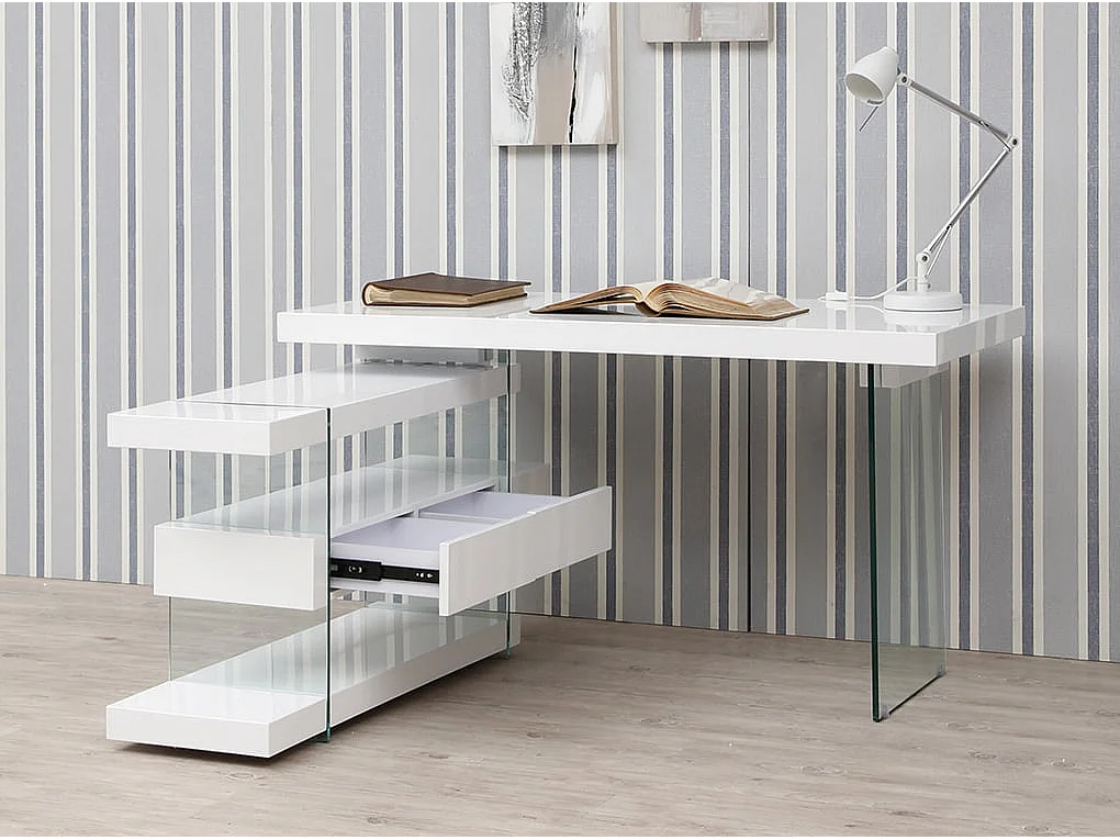 Bureau blanc et verre trempé 3002 ANGEL CERDA