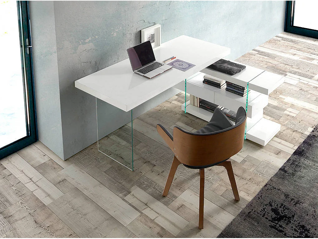 Bureau en bois blanc et verre trempé 3002 ANGEL CERDA