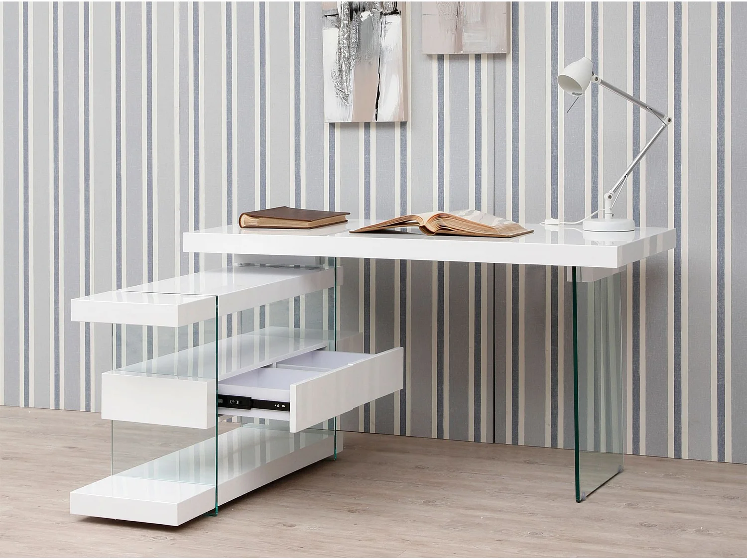 Bureau en bois blanc et verre trempé 3002 ANGEL CERDA