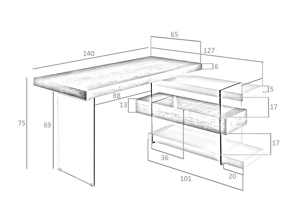Bureau en bois blanc et verre trempé 3002 ANGEL CERDA