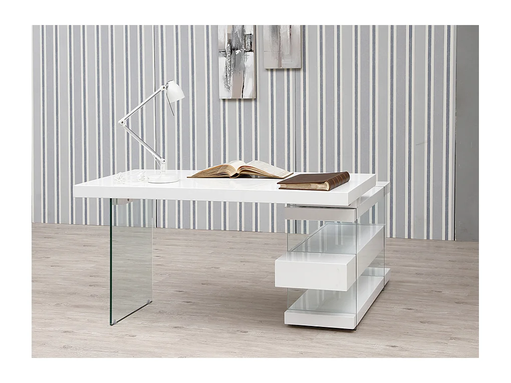 Bureau blanc et verre trempé 3002 ANGEL CERDA