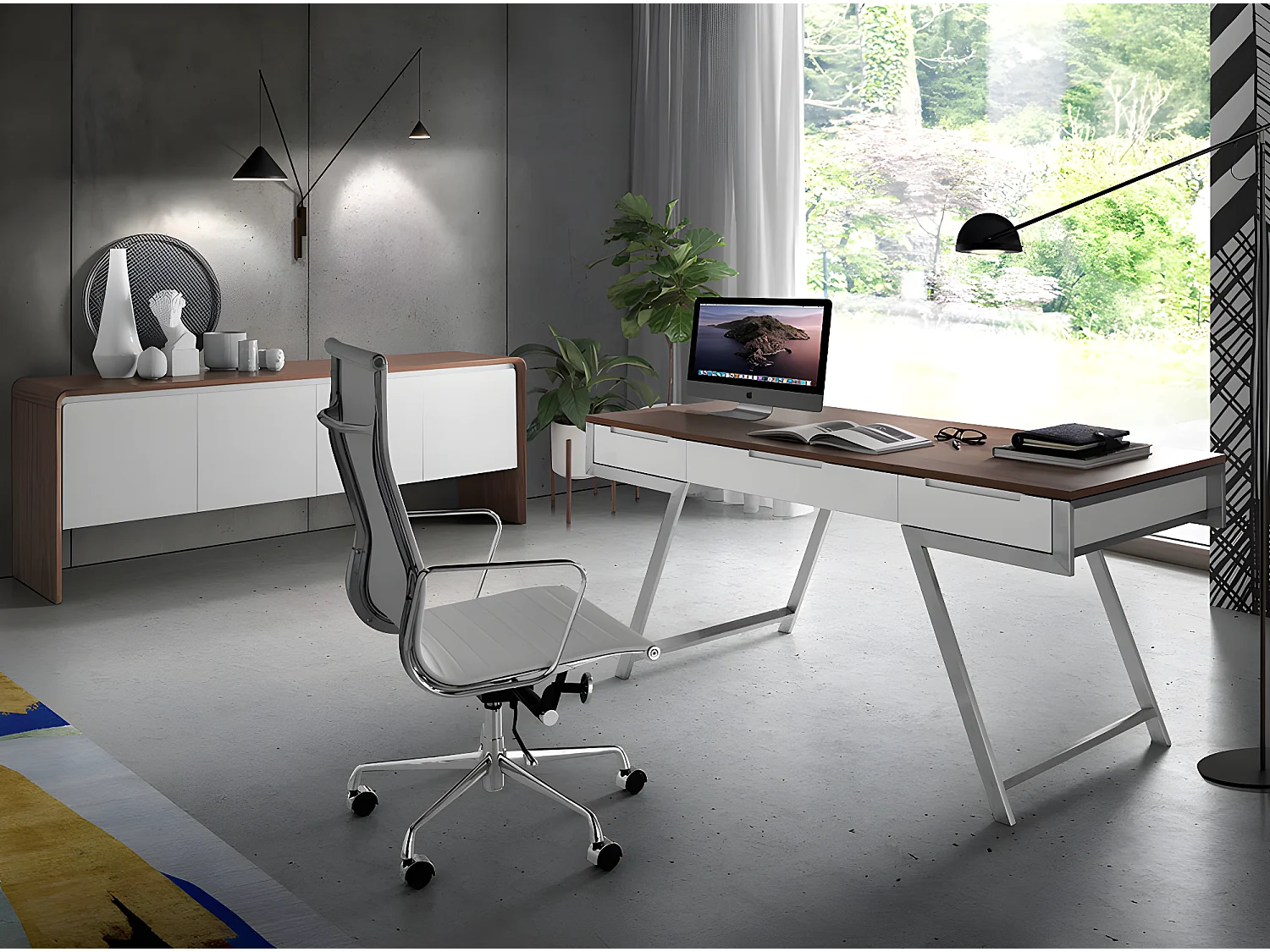 Bureau en bois de noyer et blanc 3134 ANGEL CERDA