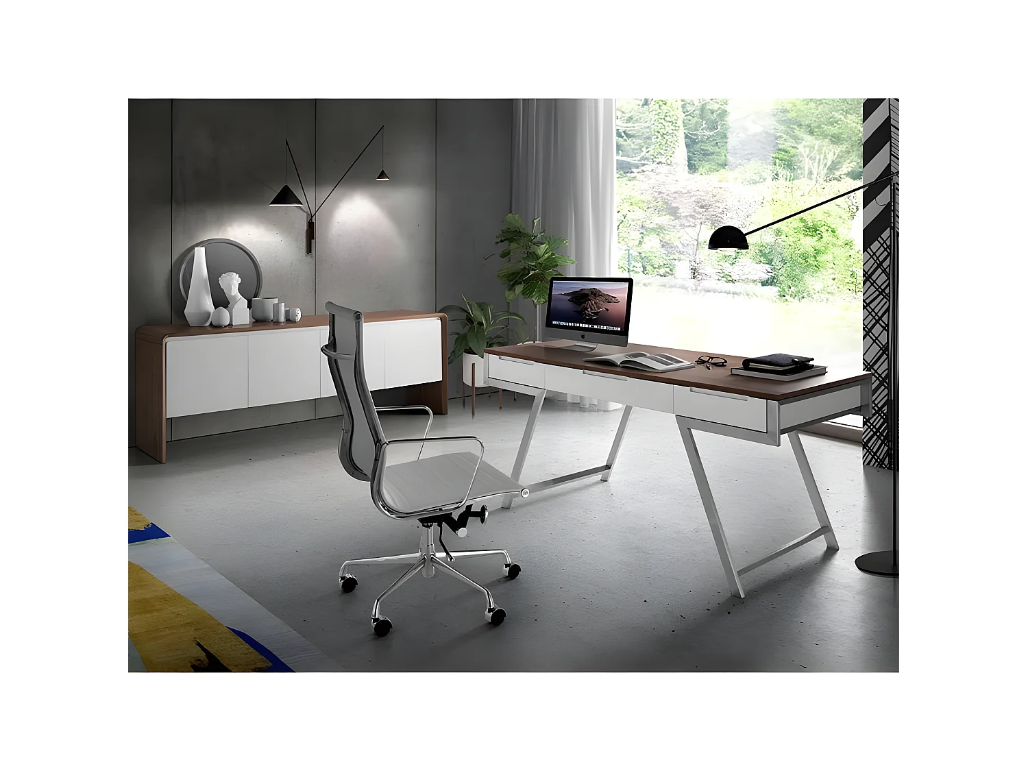 Bureau en bois de noyer et blanc 3134 ANGEL CERDA