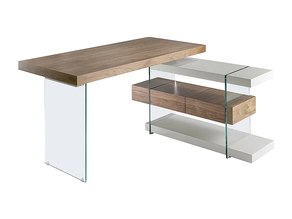 Bureau en bois gris et verre trempé avec plateau en noyer 3003 ANGEL CERDA