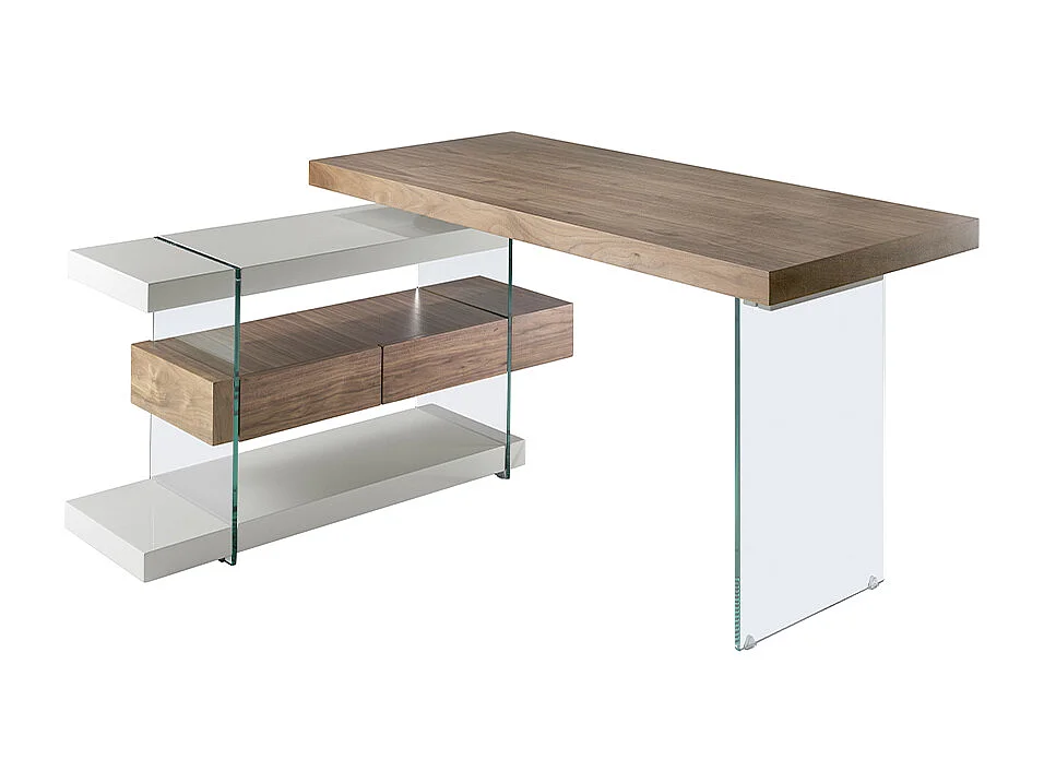 Bureau en bois gris et verre trempé avec plateau en noyer 3003 ANGEL CERDA