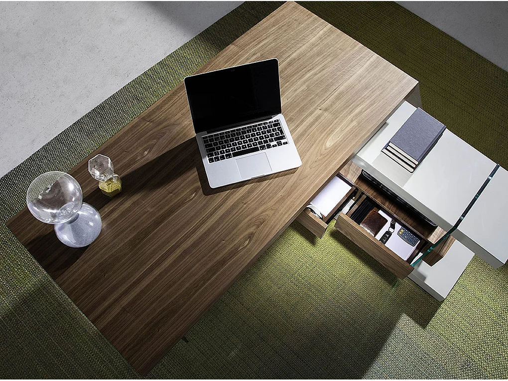 Bureau en bois gris et verre trempé avec plateau en noyer 3003 ANGEL CERDA