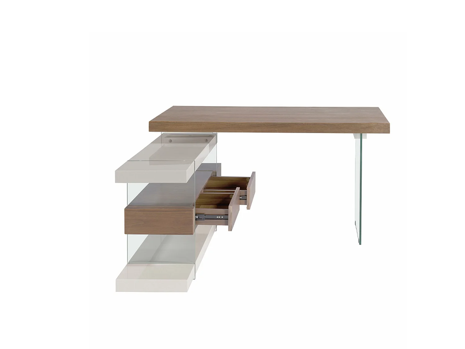 Escritorio madera gris y cristal templado con tapa de nogal 3003 ANGEL CERDA