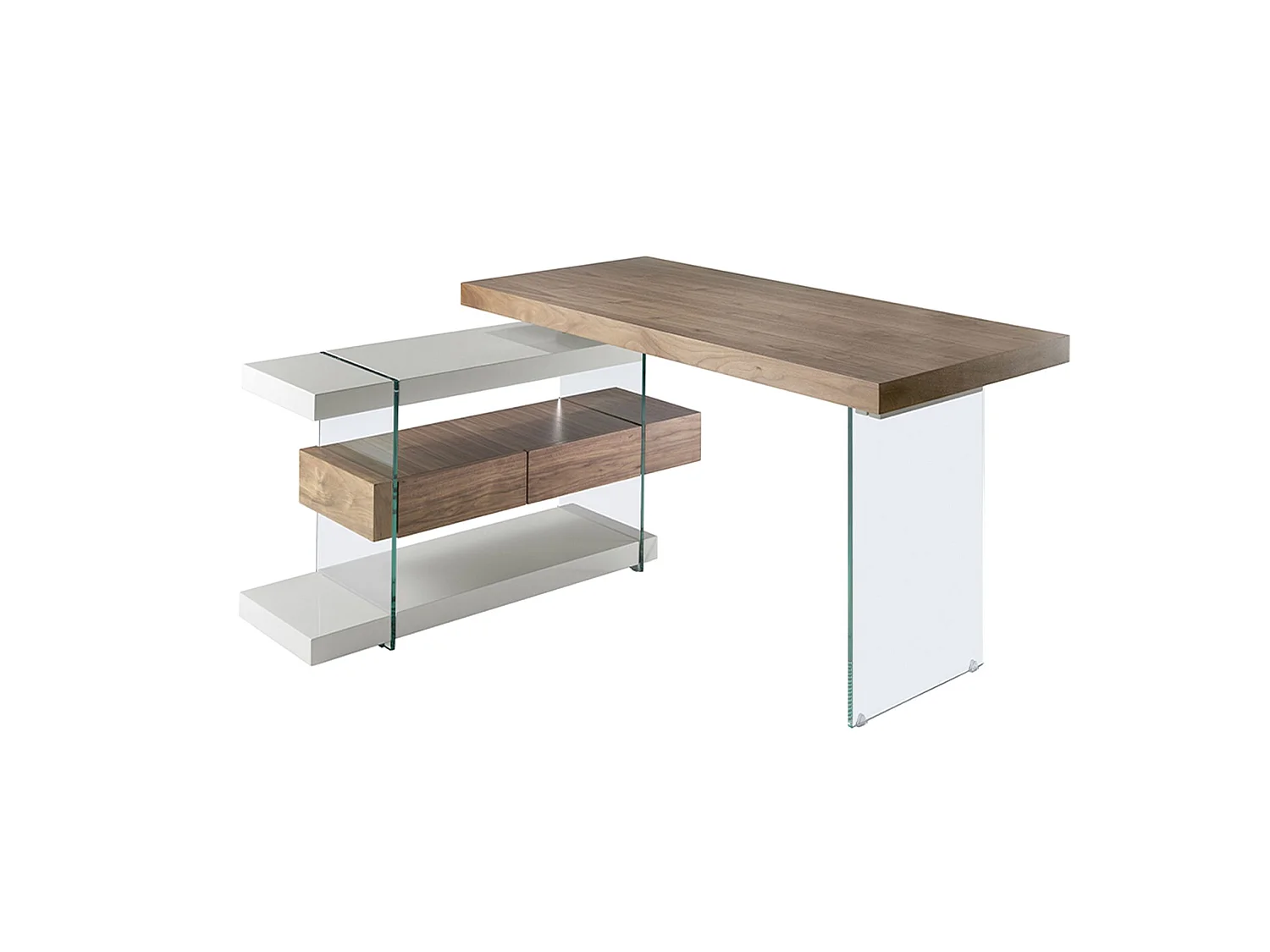 Schreibtisch aus grauem Holz und gehärtetem Glas mit Platte aus Walnussholz 3003 ANGEL CERDA