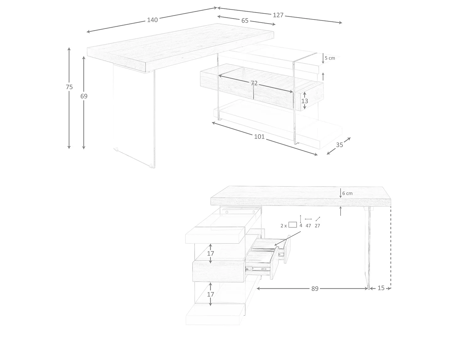 Bureau van grijs hout en gehard glas met walnoten blad 3003 ANGEL CERDA