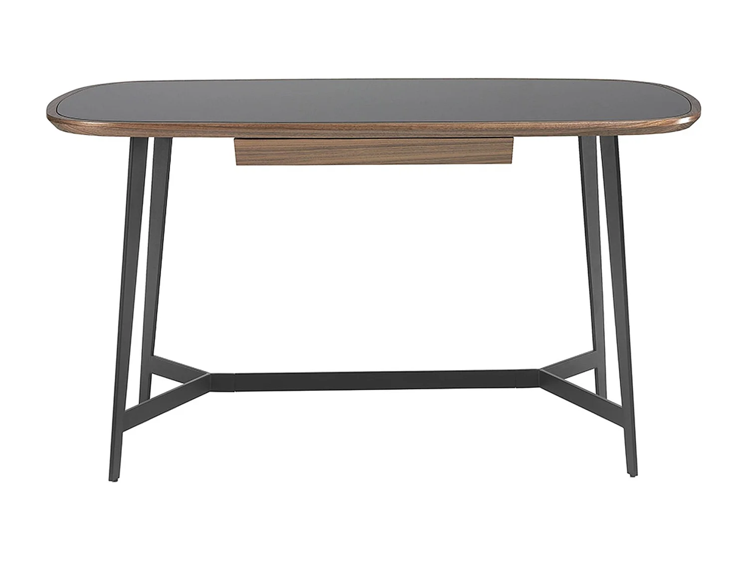 Schrijftafel walnoot en zwart staal met zwart glazen blad 3137 ANGEL CERDA