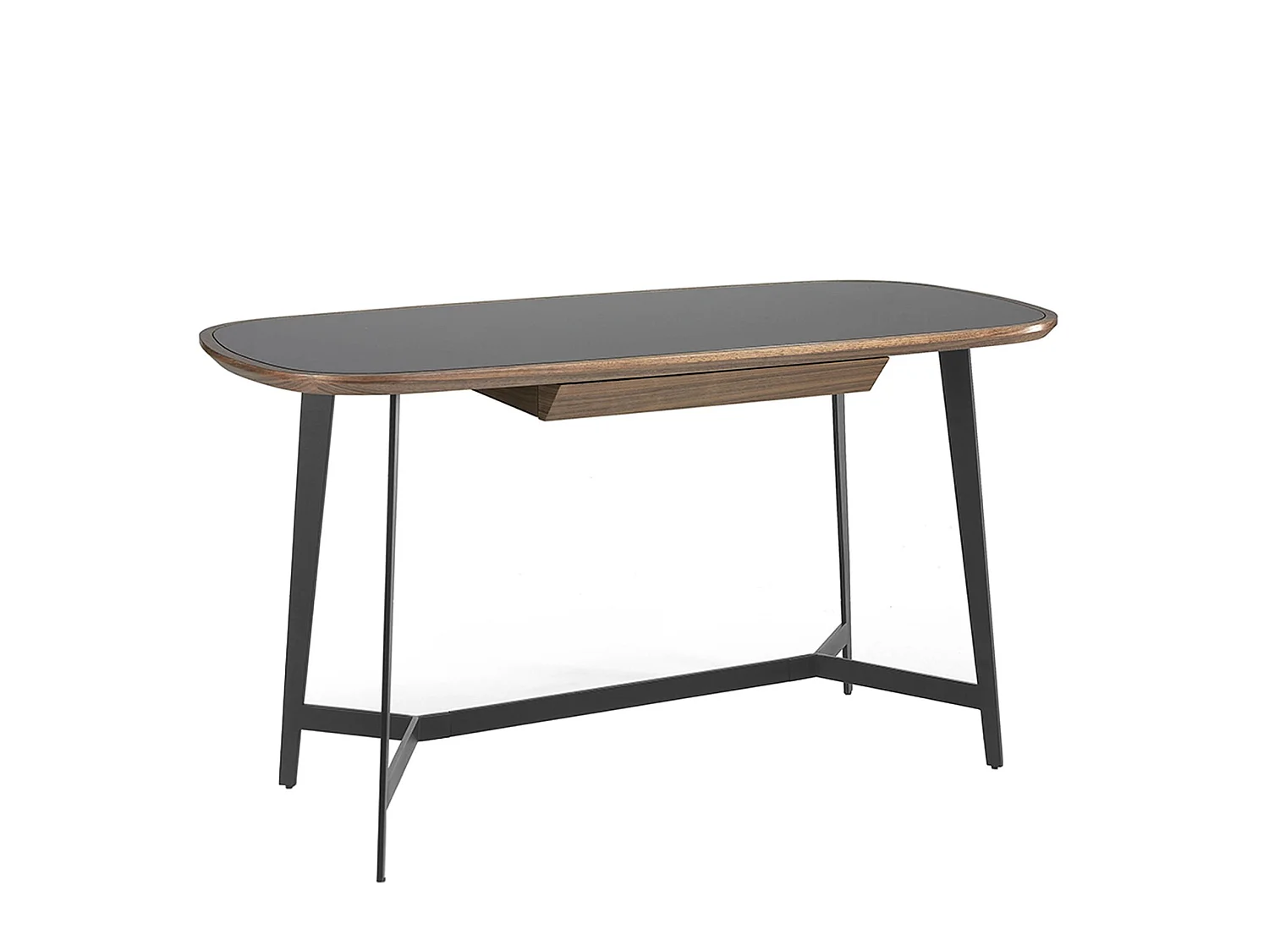 Schreibtisch Nussbaum und schwarzem Stahl mit schwarzer Glasplatte 3137 ANGEL CERDA