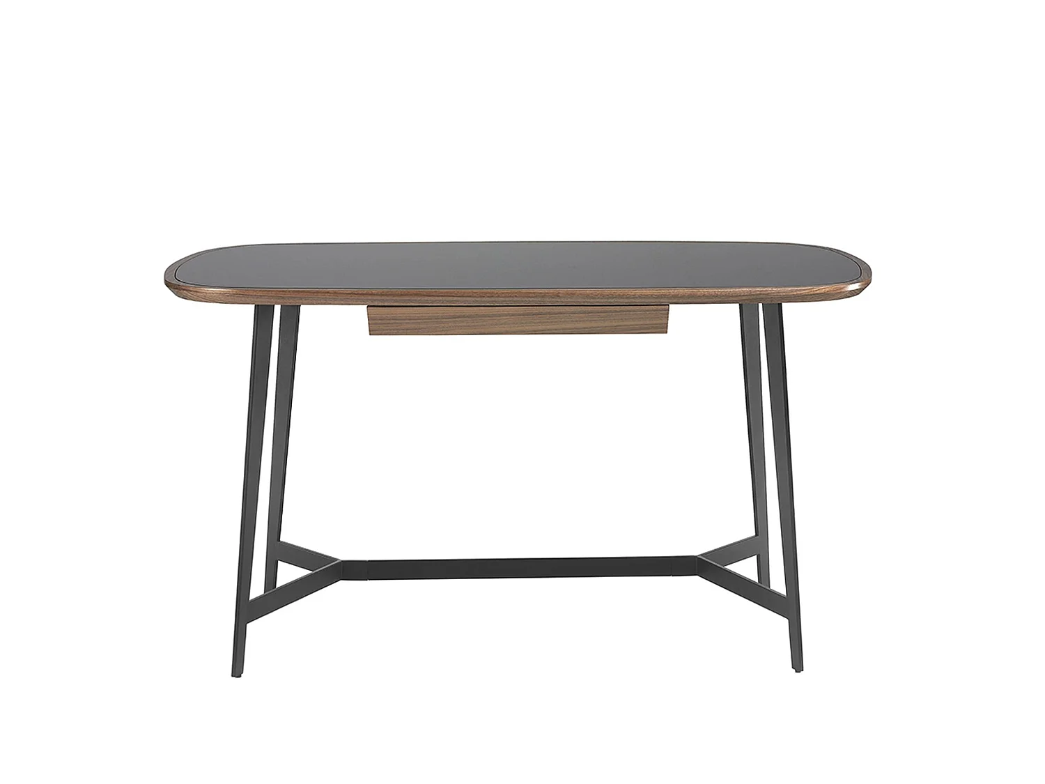 Schreibtisch Nussbaum und schwarzem Stahl mit schwarzer Glasplatte 3137 ANGEL CERDA